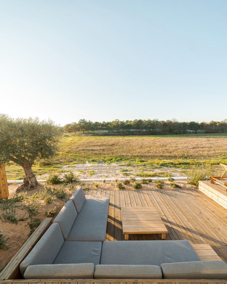 Relax corner with cushions in deck in modern villa terrace