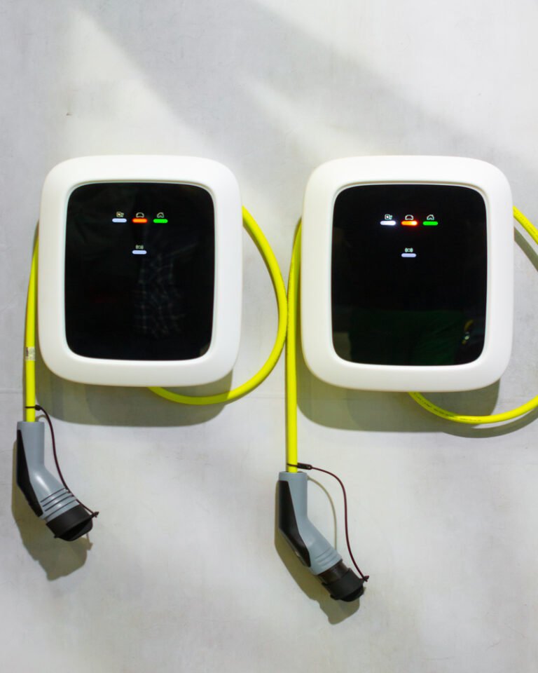 A modern electrical fast charger for the electrical or hybrid PHEV automobiles. An Energy power of future. Ecology friendly charger concept. Home electric car battery charger